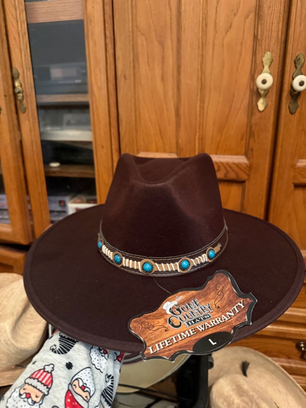 Brown Western/cowboy Felt Hat with Turquoise Bead Trim